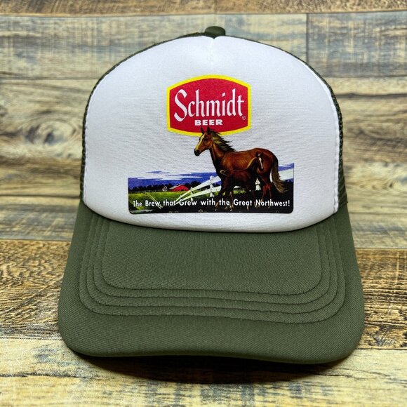 Defunct Schmidt Beer Unisex Trucker Hat Olive Snapback Horseback Riding Ball Cap - Picture 2 of 8